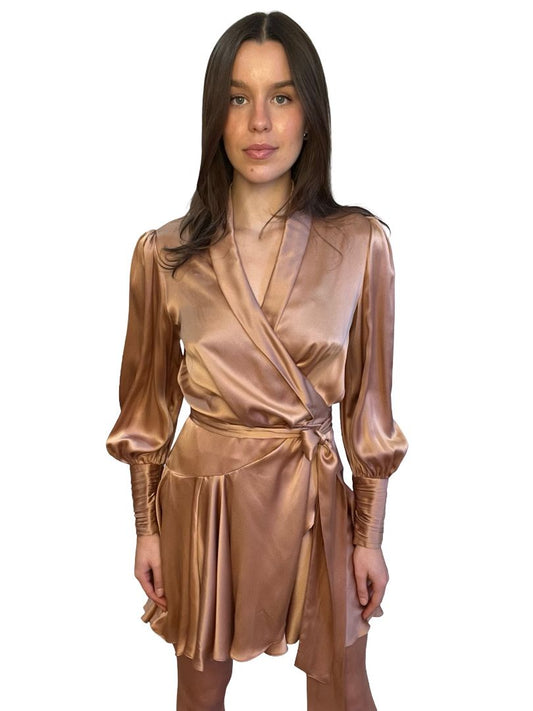 Zimmermann Bronze Silk Dress W Tie. Size: 1