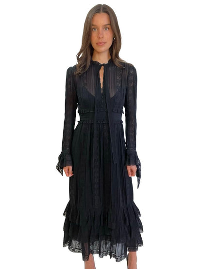 Zimmermann Black Pleated Lace Maxi Dress. Size: 2