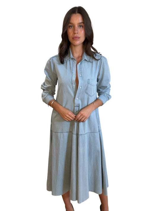 Flannel Blue Cotton Long Buttoned Dress. Size: 0