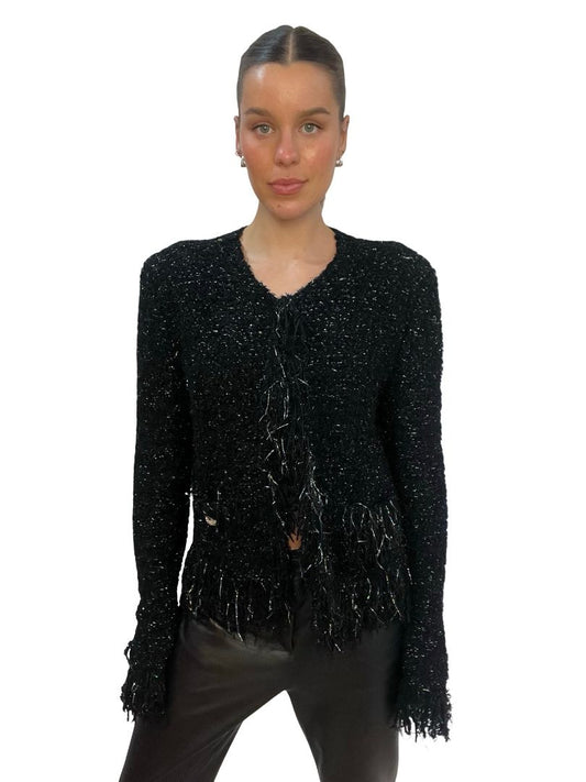 Balmain Black Tweed Holographic Thread Cardigan. Size: 44