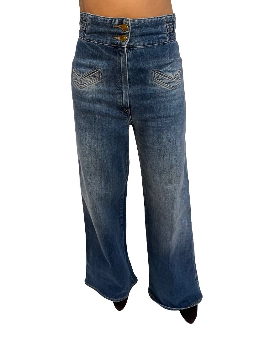 Scanlan Theodore Blue High Waisted Double Button Jeans. Size: 24