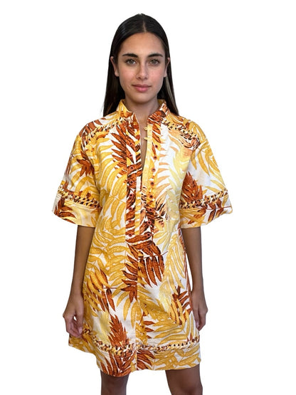 Alemais Yellow / Orange Wheat Print Mini Dress. Size: 10