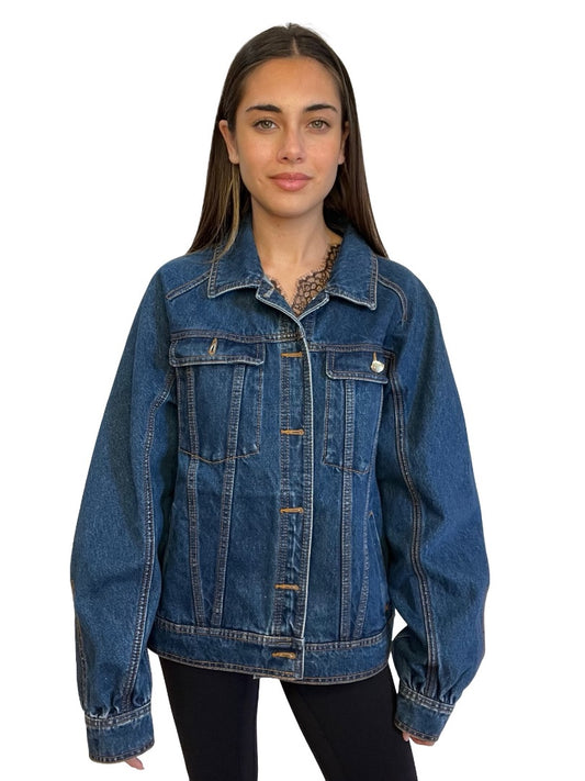 Aje Blue Denim Jacket w/ Gold Tone Buttons. Size: 12