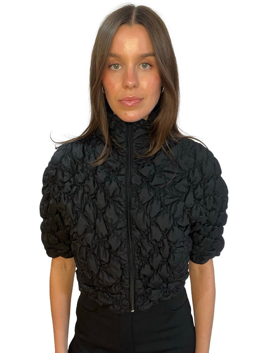 La Fée Marabutée Black Quilted Puffer Cropped Short Sleeve Vest. Size: 38