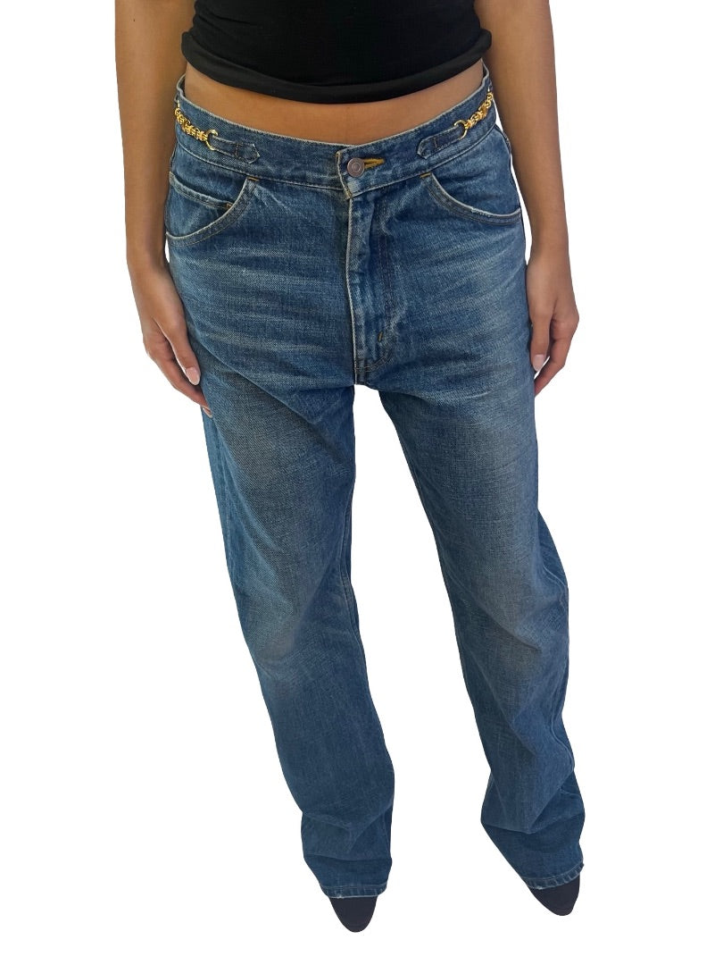 Celine Blue Jeans w/ Gold Hardware. Size: 29