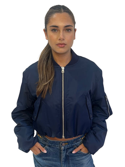 Rag & Bone Navy Cropped Nylon Bomber Jacket. Size: XS
