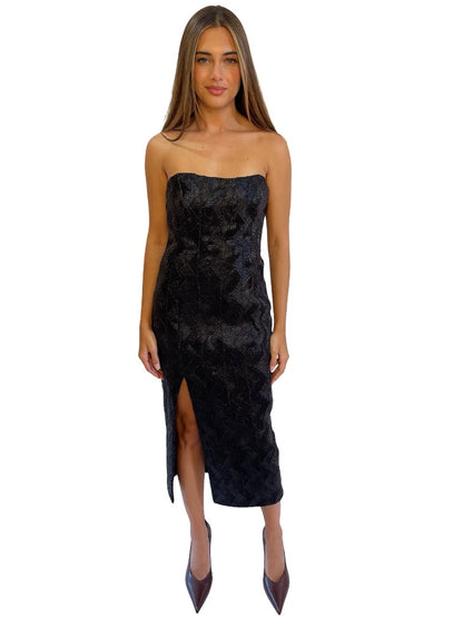 Manning Cartell Black Metallic Zig Zag Strapless Dress. Size: 8