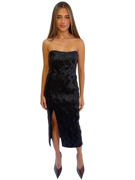 Manning Cartell Black Metallic Zig Zag Strapless Dress. Size: 8