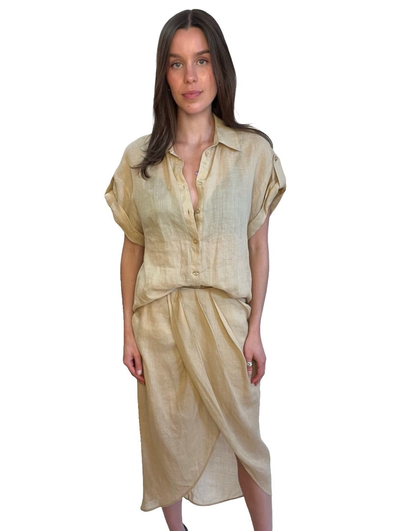 Twinset Beige 100% Ramie Shirt/Skirt Set. Size: S