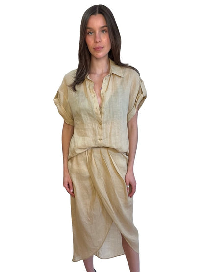 Twinset Beige 100% Ramie Shirt/Skirt Set. Size: S