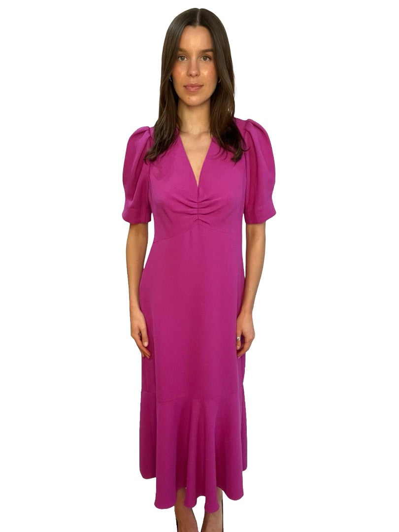 Me+Em Magenta Iris Crepe Midi Dress. Size: 12