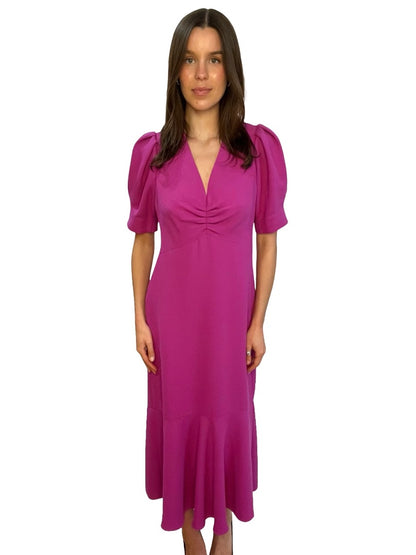 Me+Em Magenta Iris Crepe Midi Dress. Size: 12