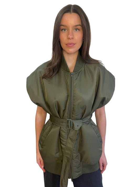 Camilla & Marc Dark Green Sleeveless Bomber W Waist Tie. Size: S/M