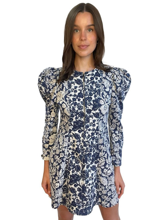 Ulla Johnson Blue Floral Cotton Puff Sleeve Dress. Size: 2