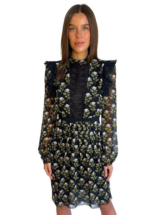 Giambattista Valli Black/Green Lace Floral Dress. Size: 44