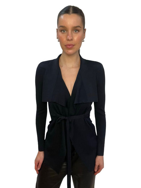 Scanlan Theodore Navy Crepe Knit Cardigan. Size: XS