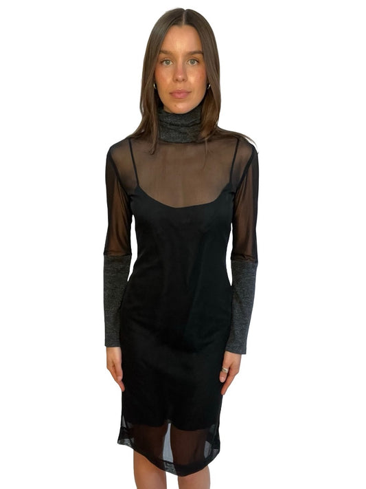 Avatar Black / Grey Mesh Dress w/ Turtle Neck. Size: 12