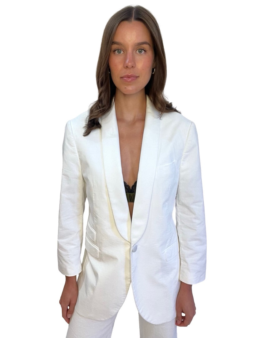 Neil Barrett White Cotton Blend Tuxedo Blazer. Size: 48