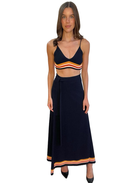 Scanlan Theodore Navy/Orange Bralette and Skirt Set. Size: M