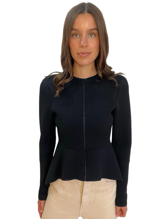 Scanlan Theodore Black Long Sleeve Crepe Knit Jacket. Size: Large