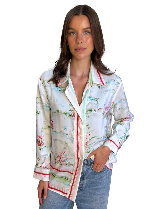 True Royal Multi-Colour Silk Print Shirt. Size: 42