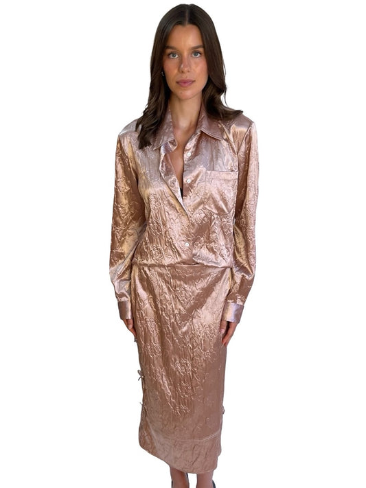 Acne Studios Pink Embossed Rose Oversized Blouse & Skirt Set. Size: 36 & 38