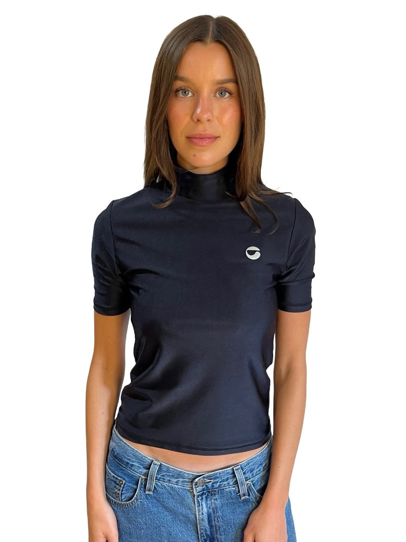 Coperni Black Scuba Mock Neck Tee. Size: M