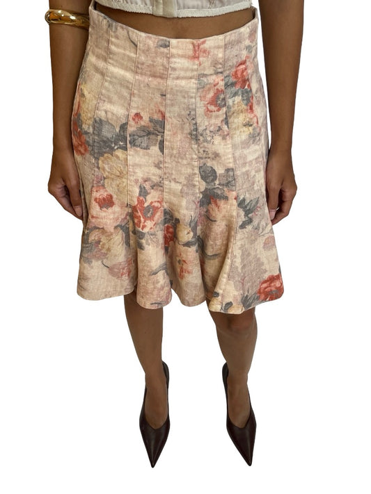 Zimmermann Multi-Colour Faded Floral Print Pleated Skirt. Size: 0