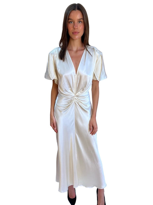 Victoria Beckham Cream Shine Satin Dress. Size: 12