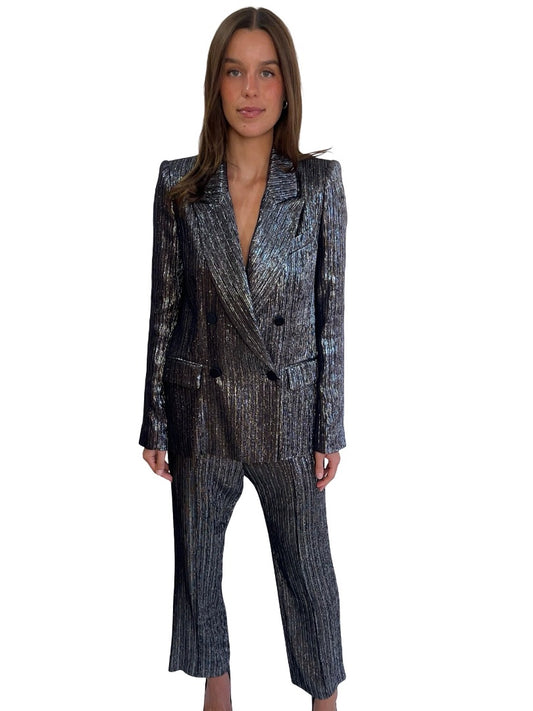 Isabel Marant Silver / Black Metallic Thread Suit Set. Size: 42