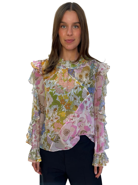 Zimmermann Green/Pink Floral Blouse. Size: 1