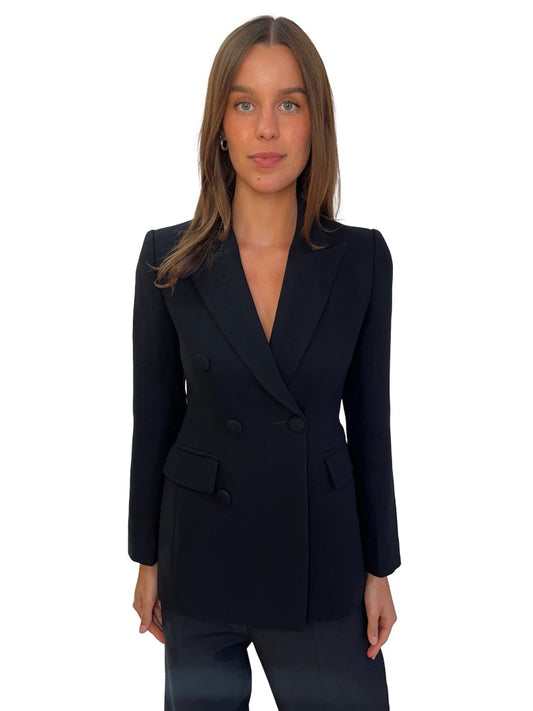 Carla Zampatti Black Pointed Lapel Blazer. Size: 4