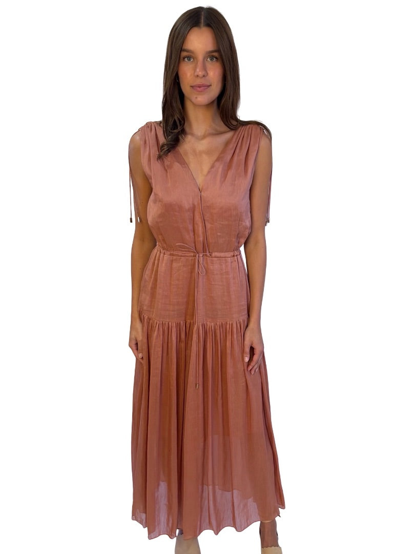 Ginger & Smart Blush Linen Maxi Dress. Size: 10