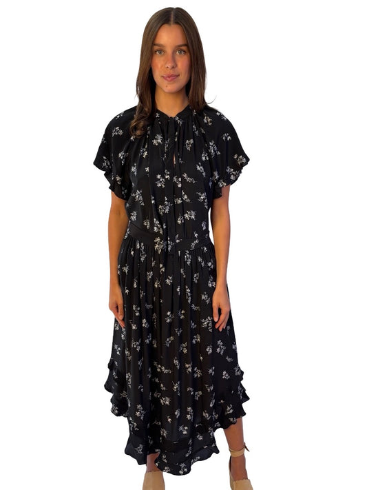 Zimmermann Black/Grey Silk Floral Top/Skirt Set. Size: 1