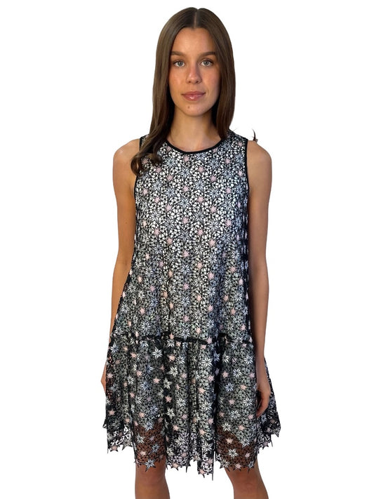 Sandro Black / Pink Star Embroidered Dress. Size: S