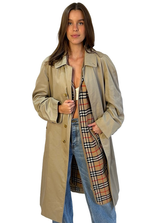Burberry Light Khaki 50 RX Wool Interior Trench Coat. Size: M