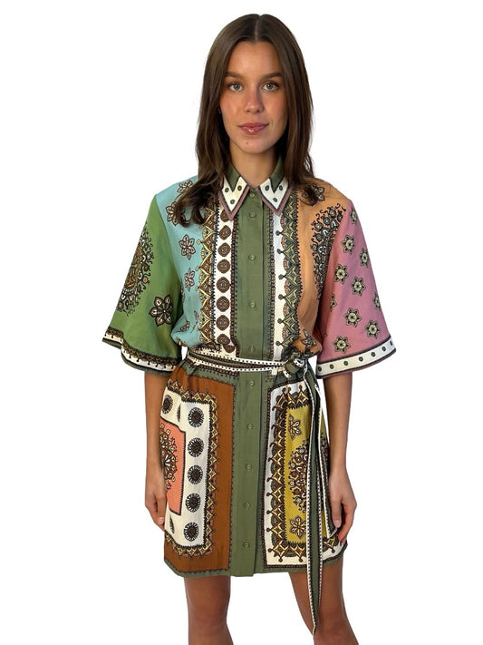 Alemais Green / Multi-Colour Contina Mini Dress. Size: 8