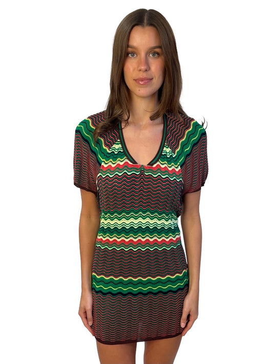Missoni Green / Multi-Colour Wave Pattern Knit Mini Dress. Size: 36