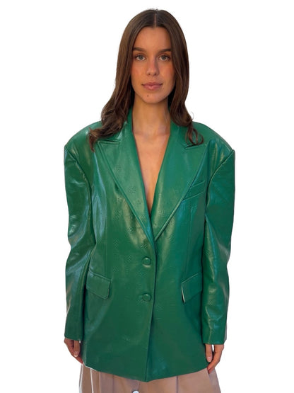 ROTATE Birger Christensen Green Faux Leather Embossed Blazer. Size: 8