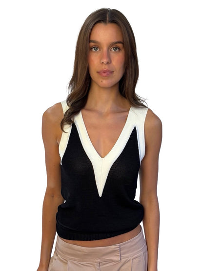 Reiss Cream/Black Two Tone Knit Singlet. Size: S