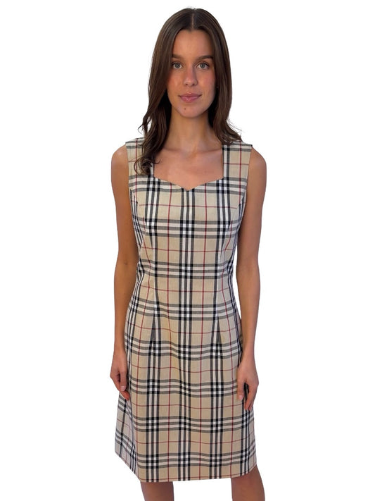 Burberry Neutrals House Check Sleeveless Dress. Size: 12
