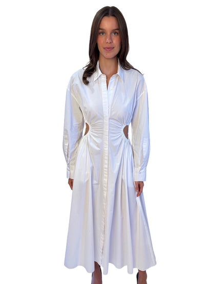 Scanlan Theodore White Waist Cutout Maxi Shirt Dress. Size: 8