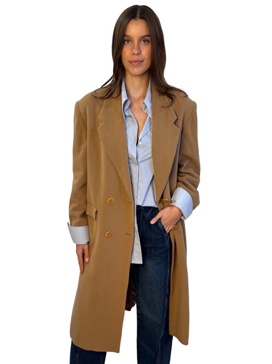Burberry Tan Vintage Low Cut Double Breasted Coat. Size: 48