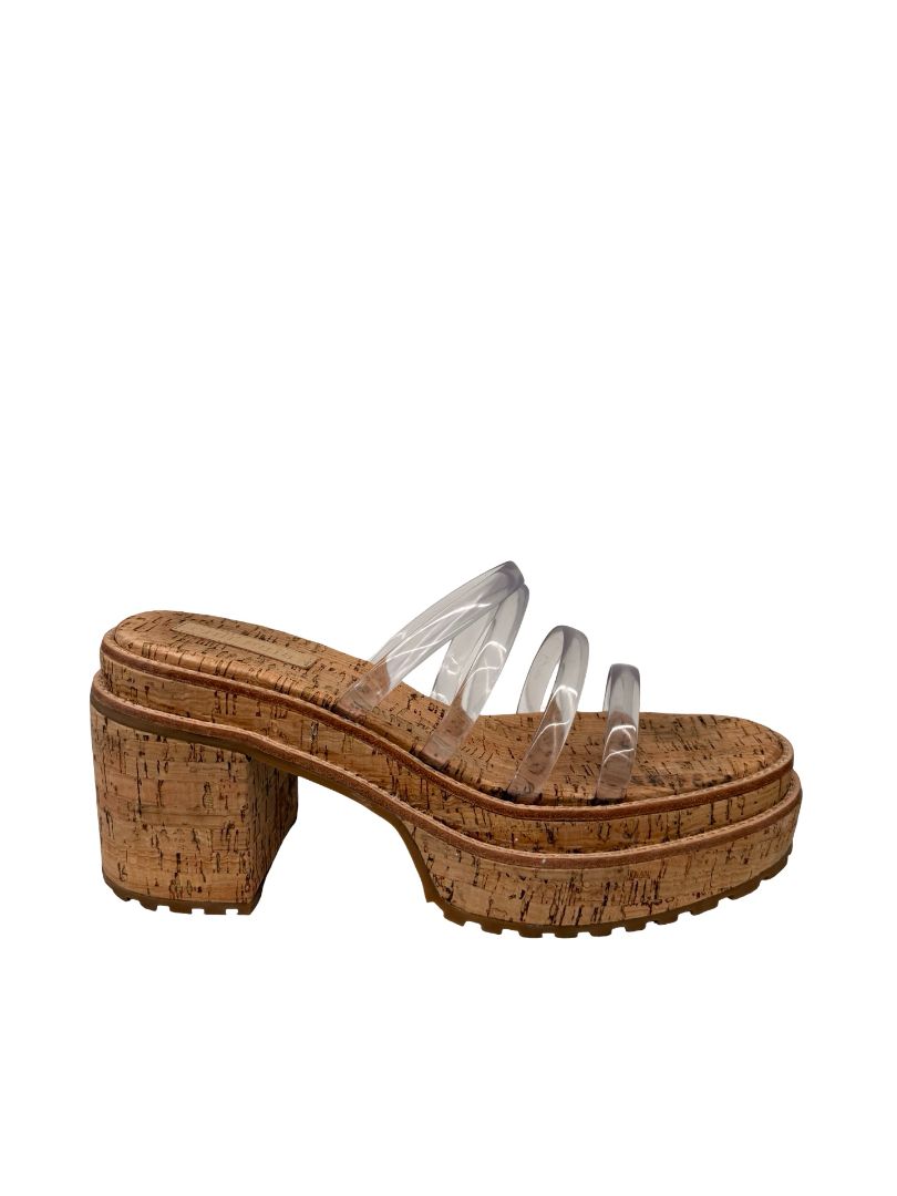 Cult Gaia Tan Cork 'Sev' Clear Four Band Platform Sandals. Size: 39