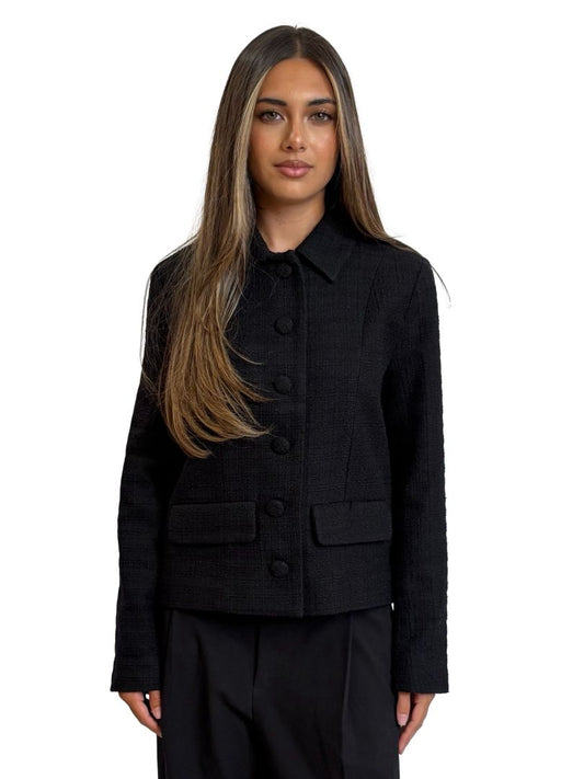 Second Female Black Textured Buttoned Short Jacket. Size: S
