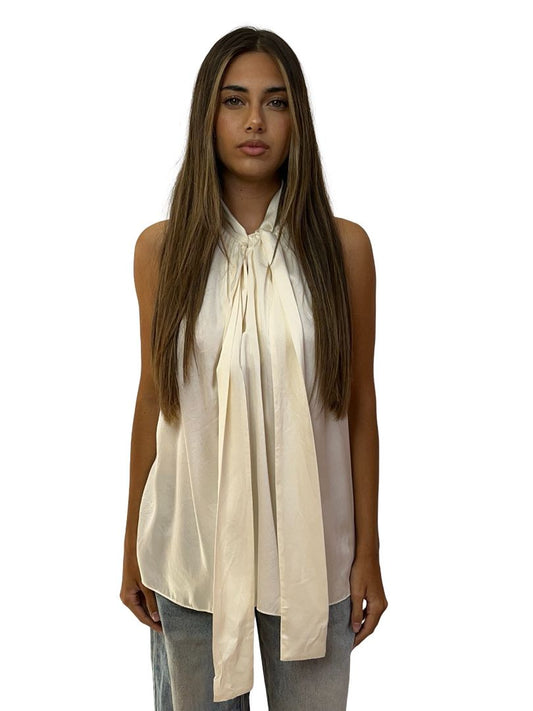 Husk White Silk Sleeveless Top w/ Neck Tie. Size: 8
