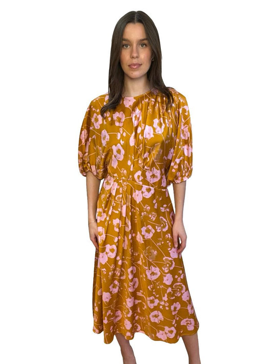 Stine Goya Orange / Pink Satin Print Dress. Size: M