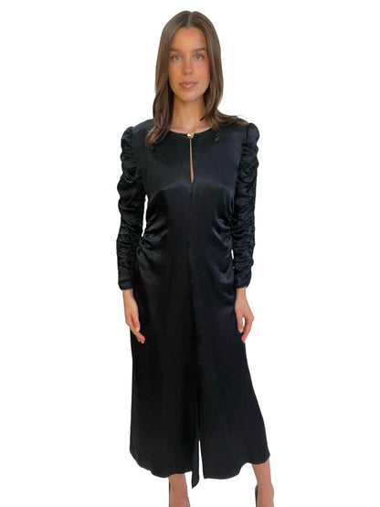 Husk Black Ruched Sleeve Dress. Size: 10