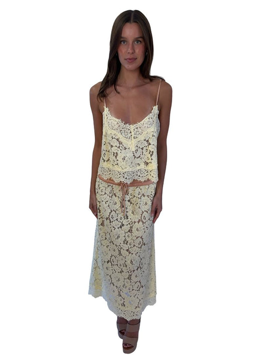 Flannel Yellow/Rose Gold Lace Cami/Skirt Set. Size: S/M