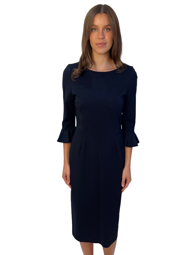 Goat Navy 'Frou Frou' Long Sleeve Pencil Dress. Size:14